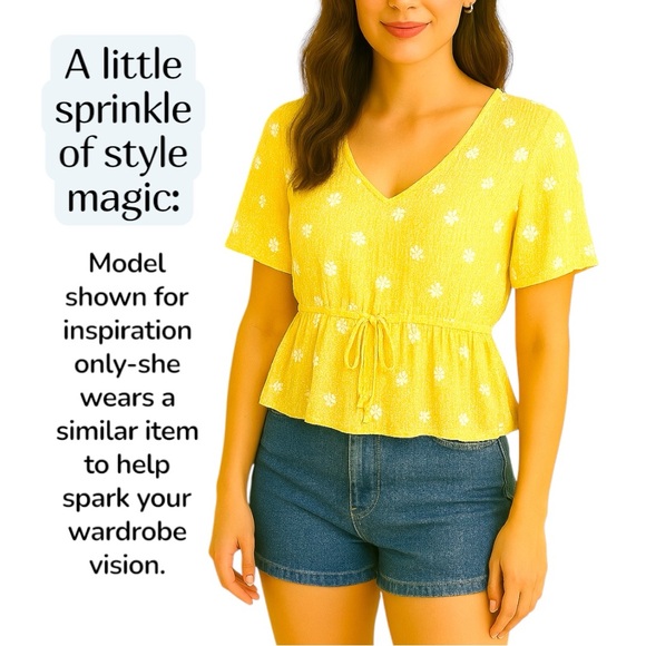 SO Boho Yellow & White Floral Blouse Size L Juniors - Picture 2 of 16